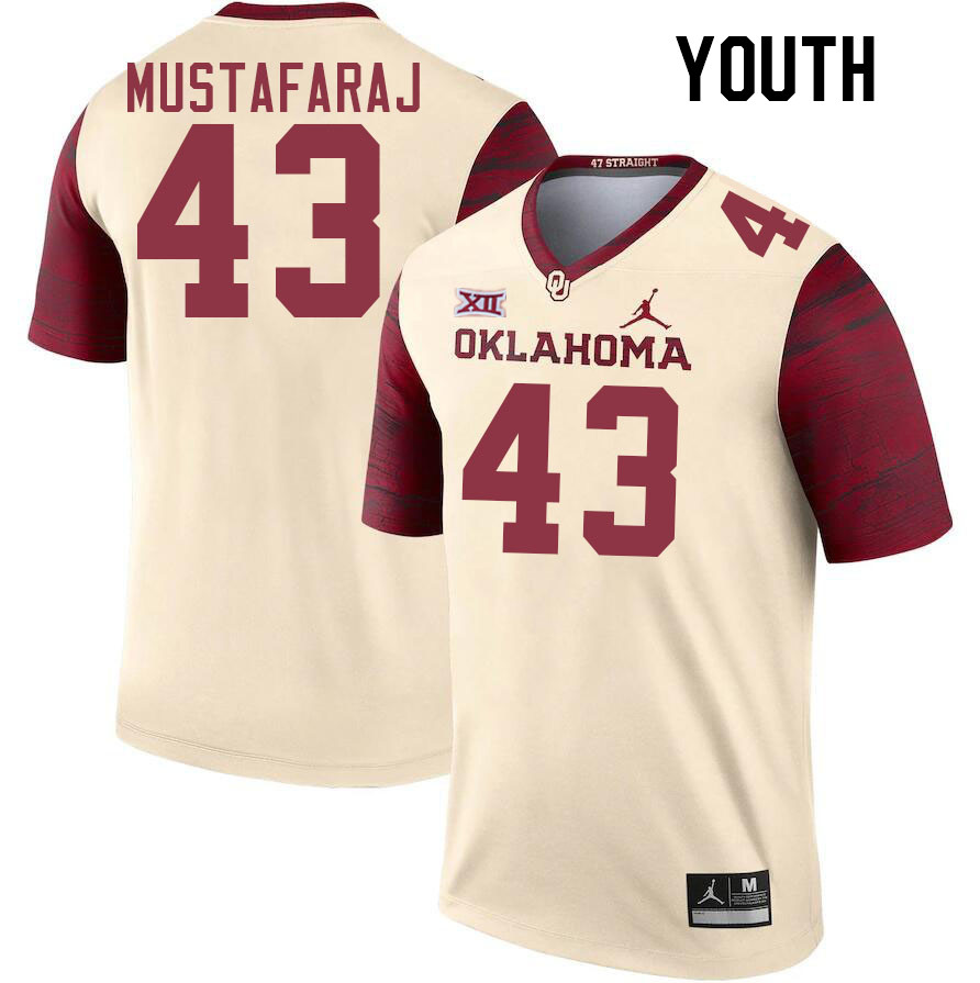 Youth #43 Redi Mustafaraj Oklahoma Sooners College Football Jerseys Stitched-Cream - Click Image to Close